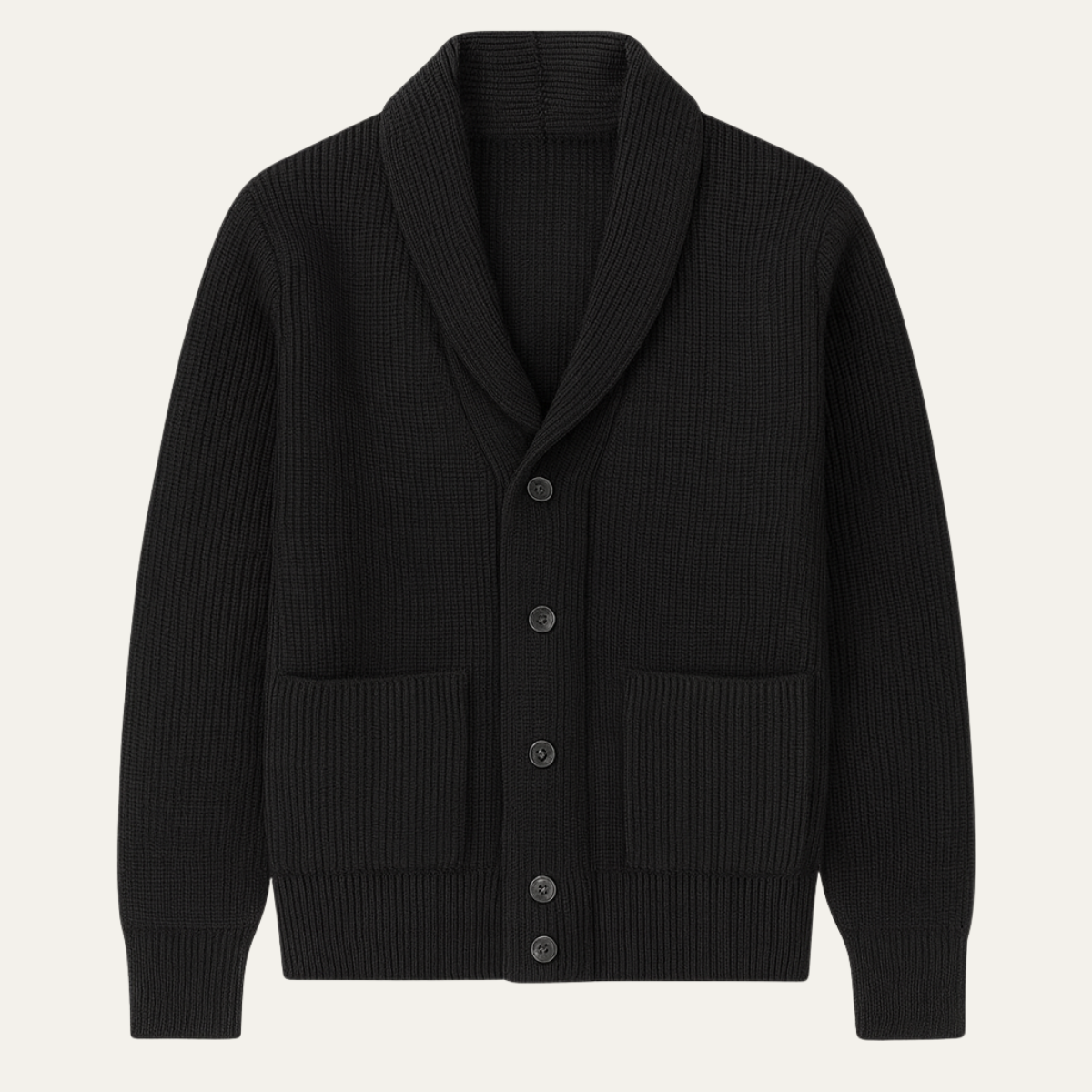 Beau | Men's Shawl Collar Knit Cardigan Black Ribbed