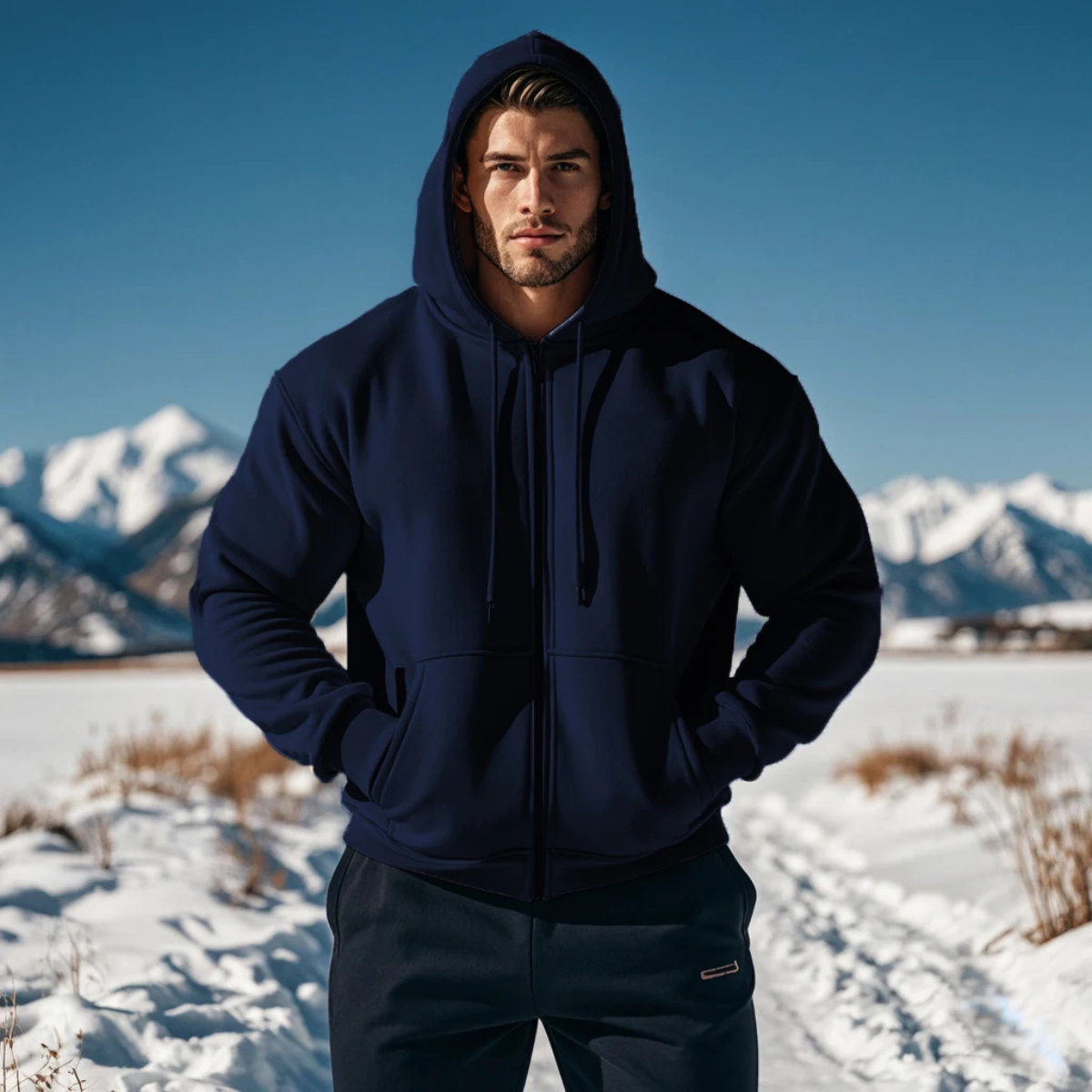 Brax | Men's Zip Up Hoodie Black Oversized Warm