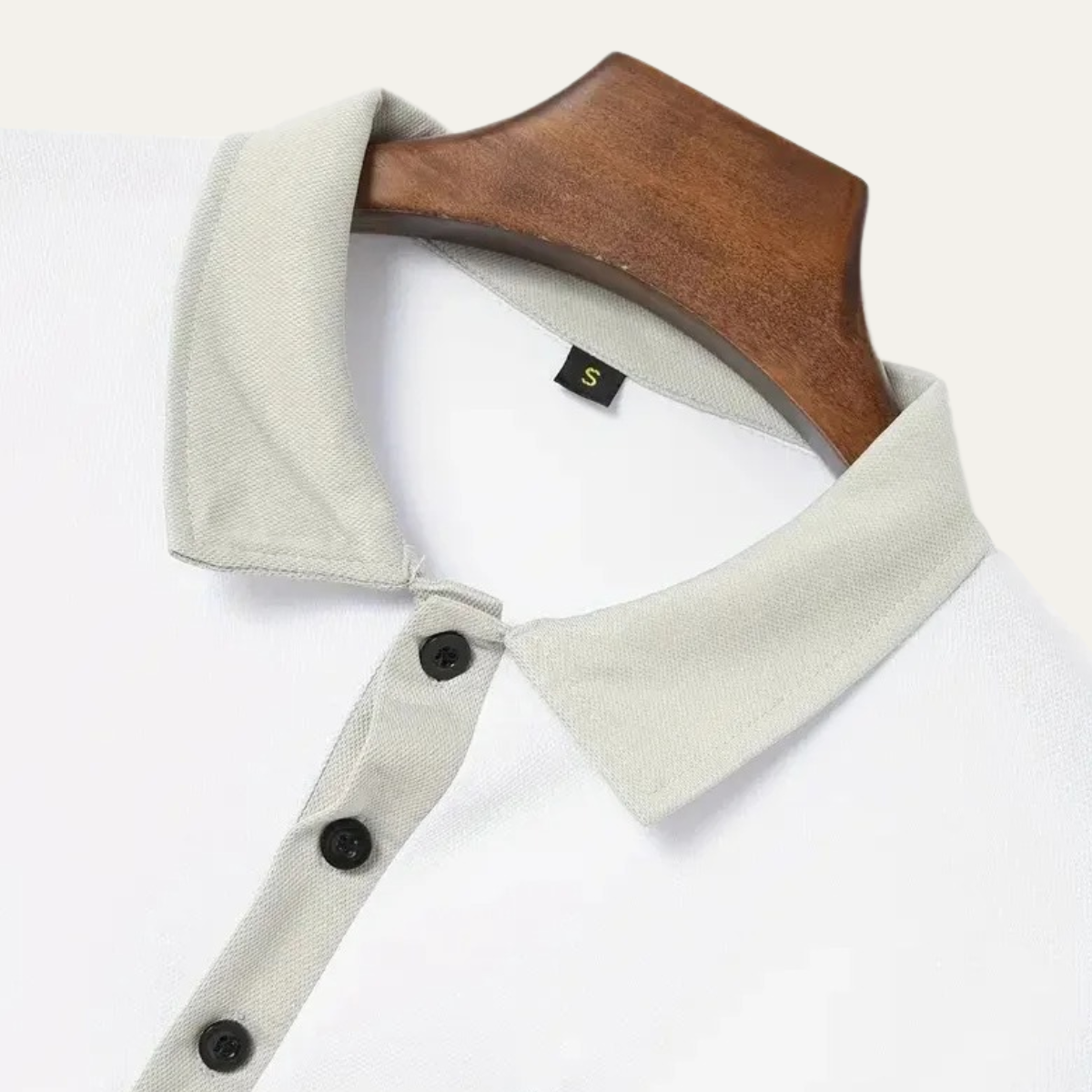 Bram | Men's Fitted Polo Shirt Cream Black Collar Long Sleeve