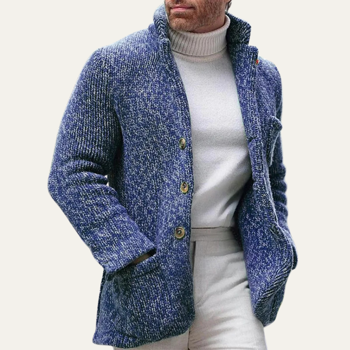Beau | Men's Smart Casual Cardigan Navy Blue Button Up Knit