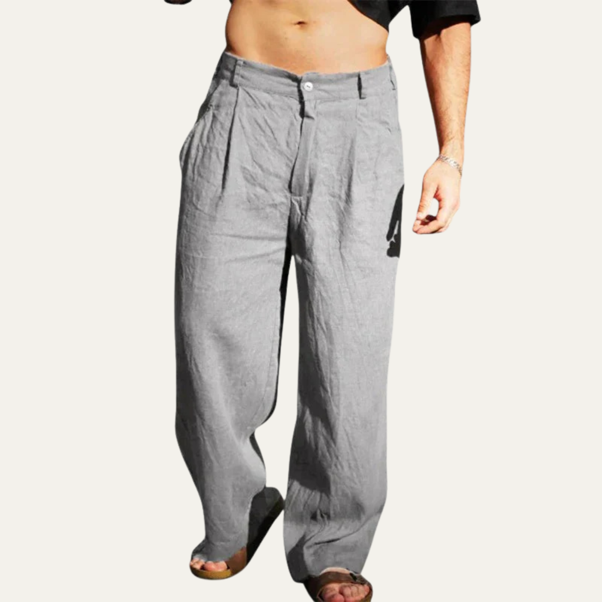 Ash | Men's Linen Pants Brown Relaxed Fit Wide Leg