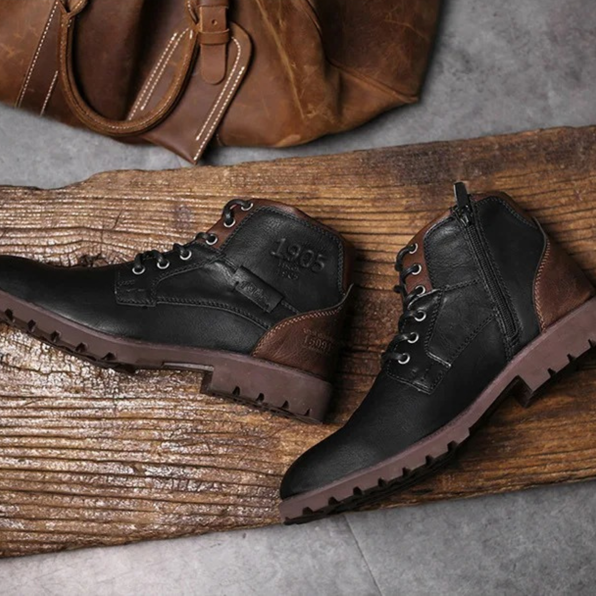 Axel | Men's Leather Combat Boots Brown Lace Up