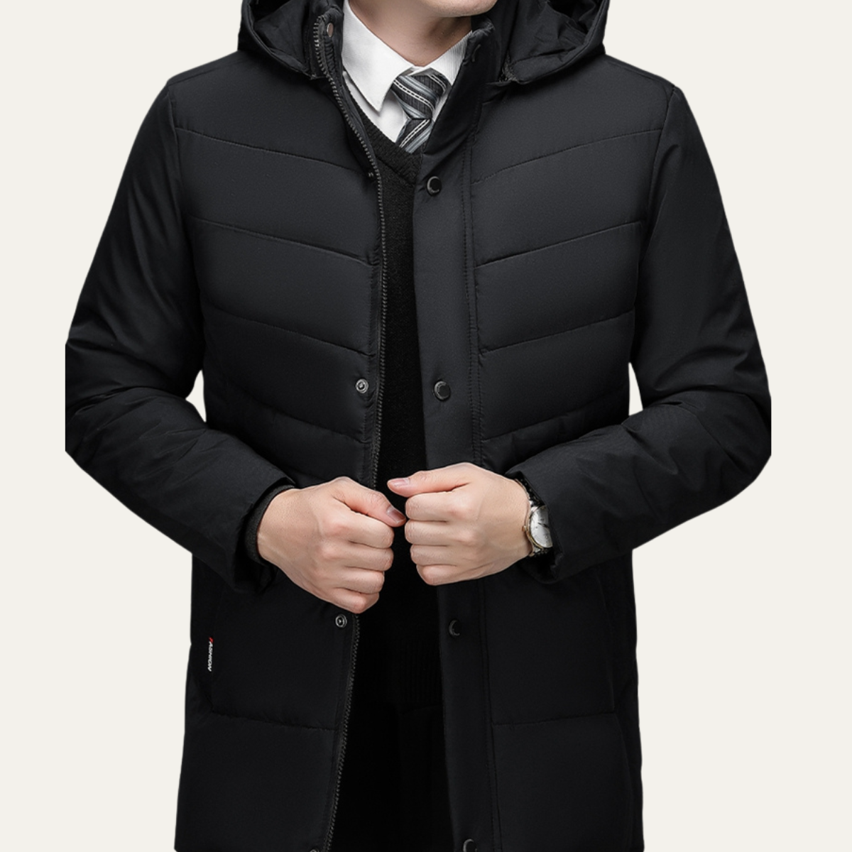 Jasper | Men's Puffer Jacket Navy Long Length Quilted