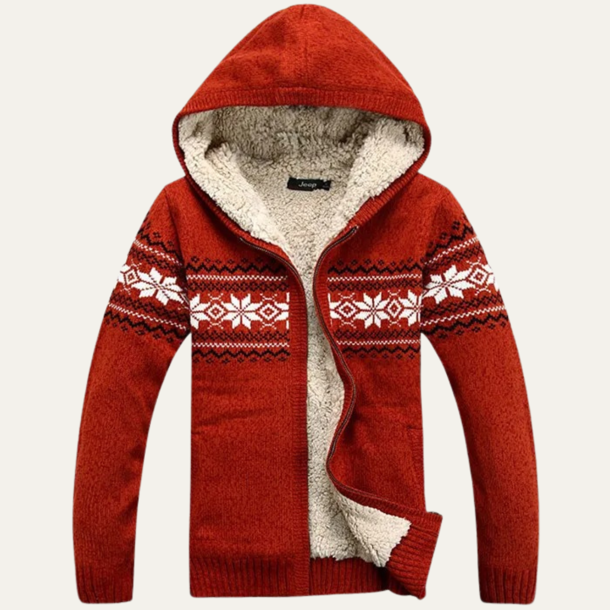Blake | Men's Sherpa Lined Cardigan Cream Nordic Pattern Zip Up