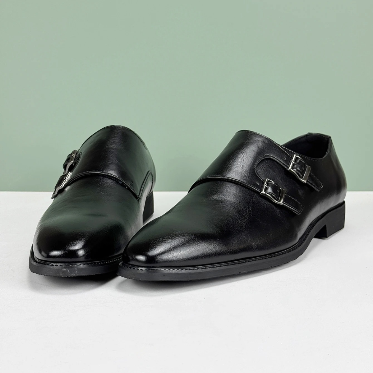 Axel | Men's Double Buckle Strap Dress Shoes Brown Leather