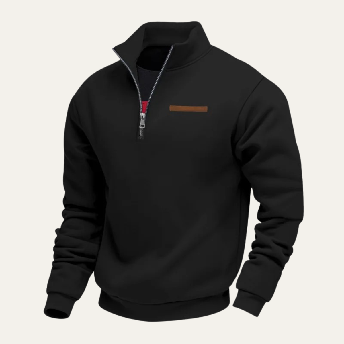 Beau | Men's Quarter Zip Sweatshirt Black Chest Pocket
