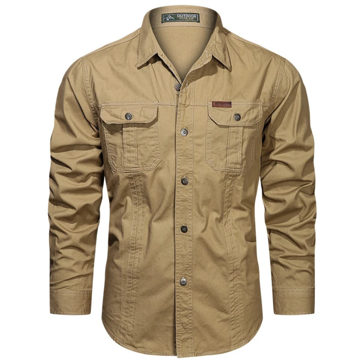 Axel | Men's Casual Button Up Cargo Shirt Cream Long Sleeve