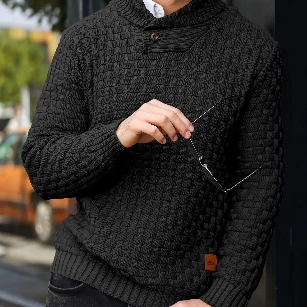 Bram | Men's Textured Knit Turtleneck Sweater Charcoal
