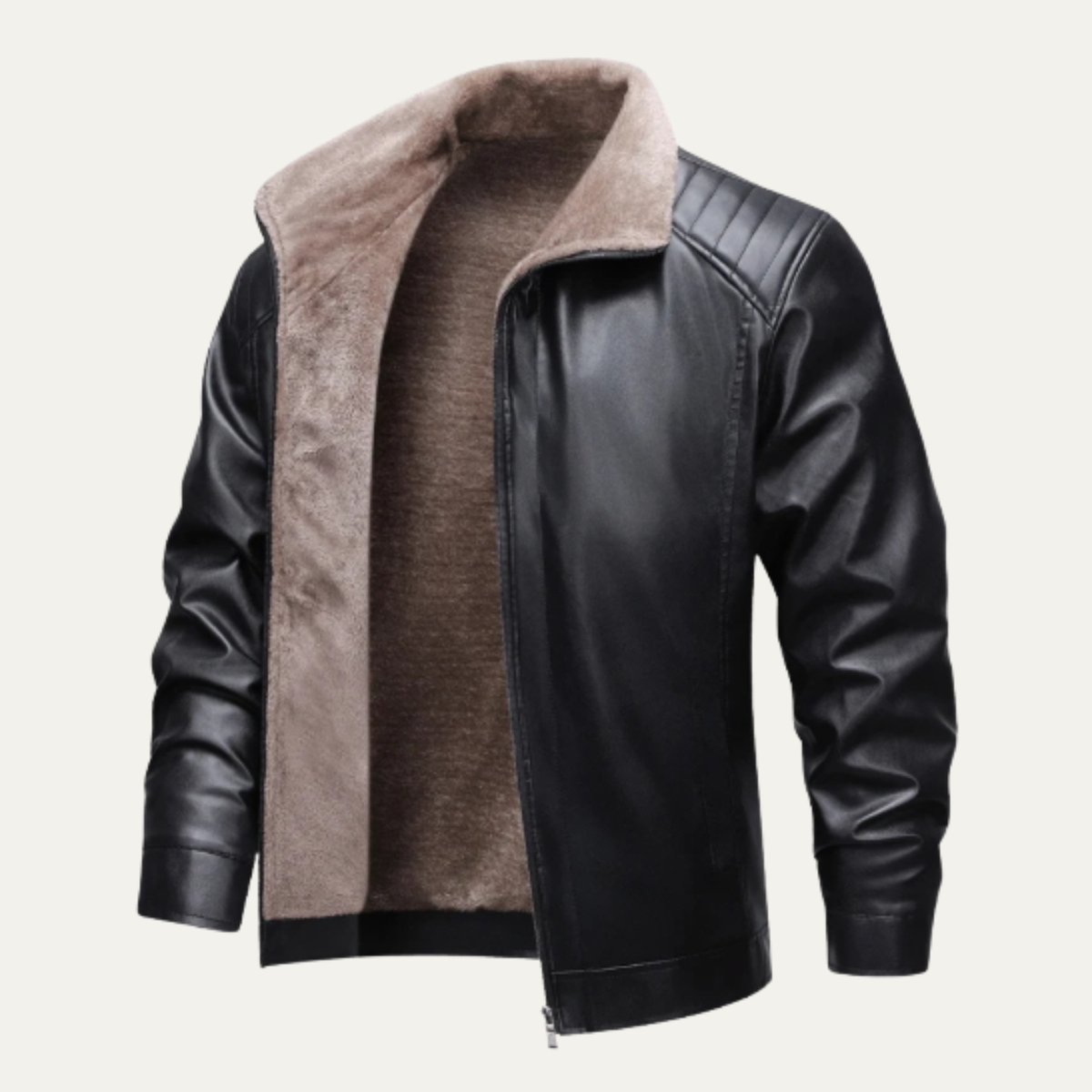 Vane | Men's Sherpa Lined Leather Jacket Black
