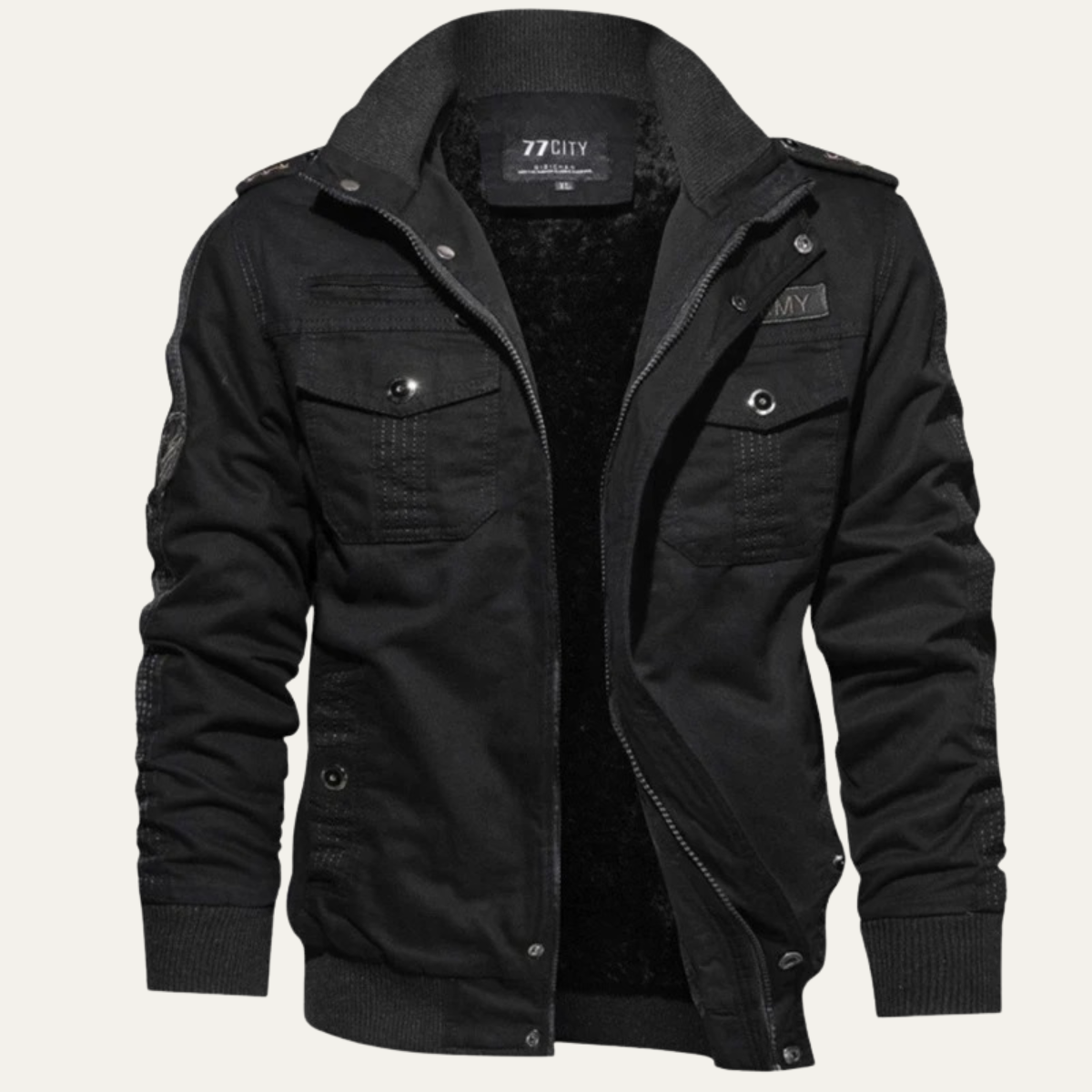 Beau | Men's Military Jacket Black Multi Pocket Windproof
