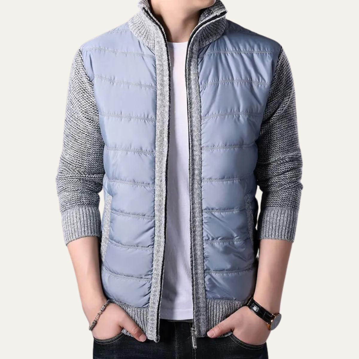 Axel | Men's Quilted Puffer Jacket Black Knit Sleeve