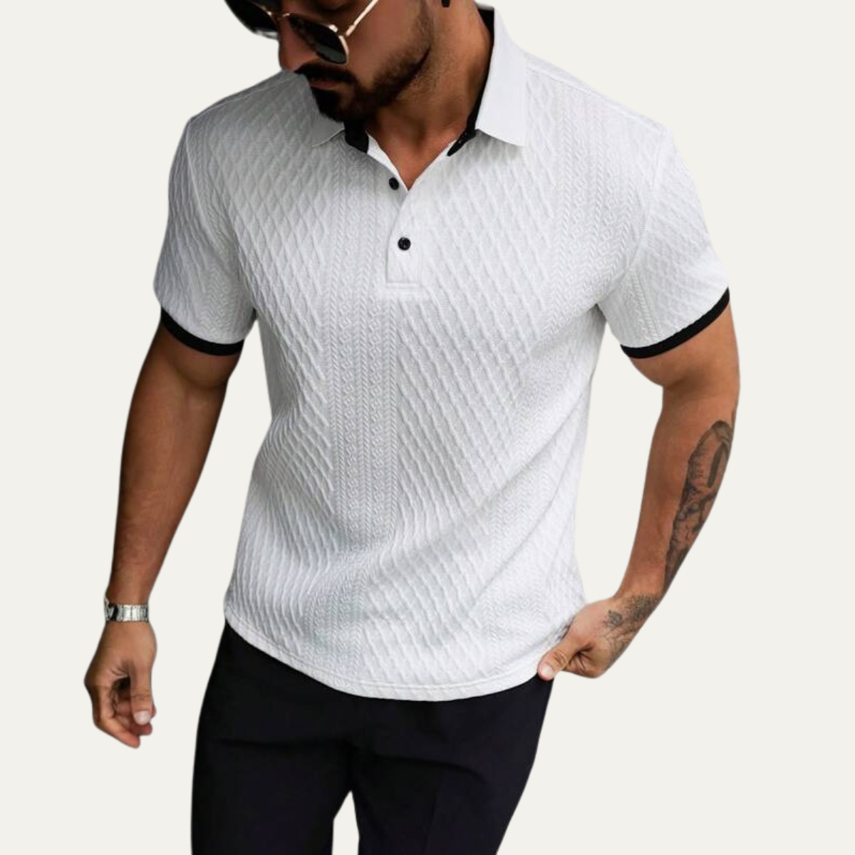 Axel | Men's Textured Polo Shirt Black Contrast Trim