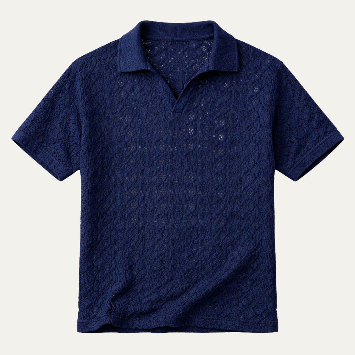 Jasper | Men's Boho Crochet Mesh Linen Shirt Navy Blue