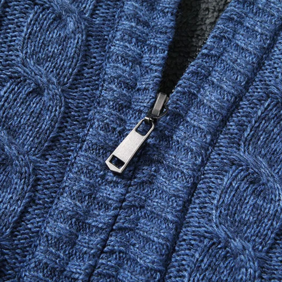 Max | Men's Cable Knit Cardigan Blue Fleece Lined