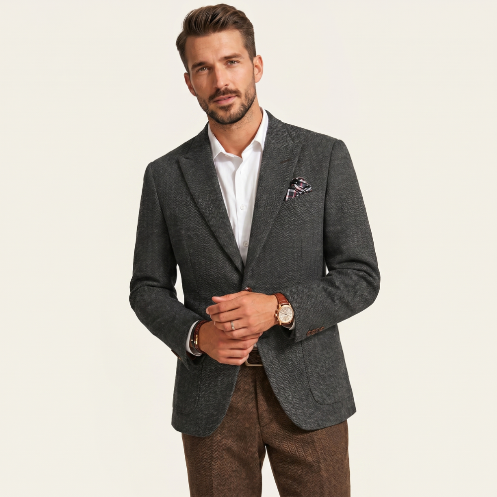 Bram | Men's Herringbone Wool Blazer Tweed Single Breasted