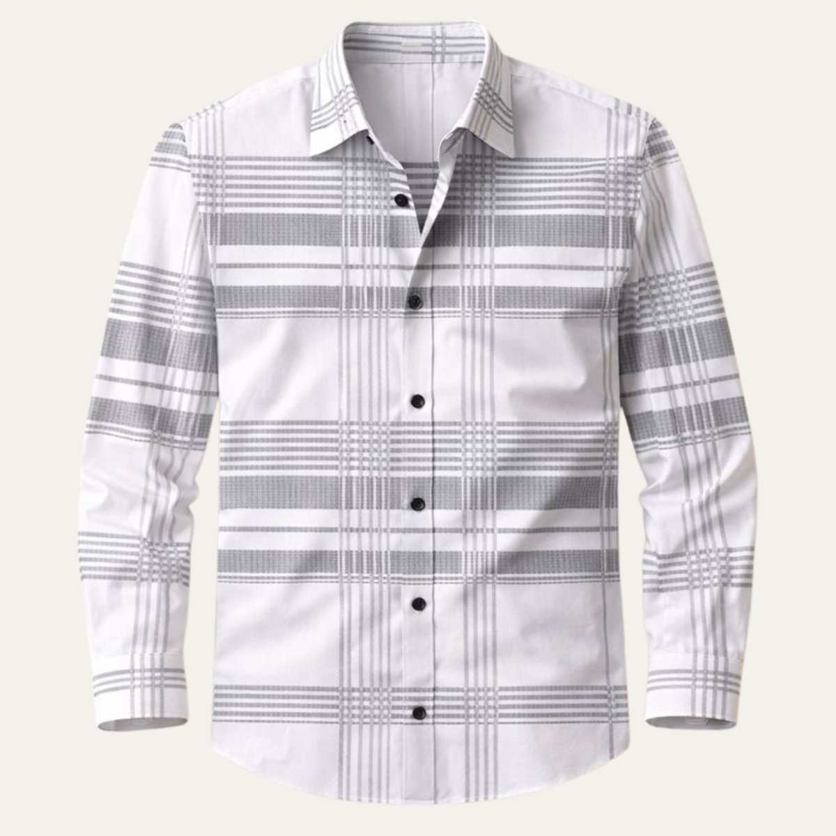Otto | Men's Plaid Button Up Shirt Gray White Long Sleeve