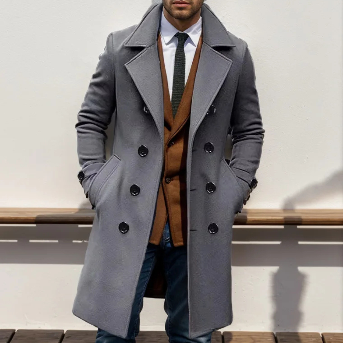 Gavin | Men's Double Breasted Wool Coat Camel Long