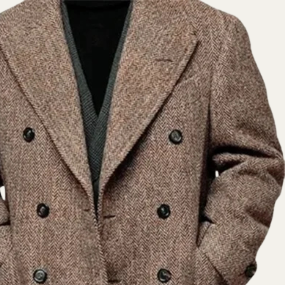 Voss | Men's Double Breasted Tweed Overcoat Gray Wool Blend