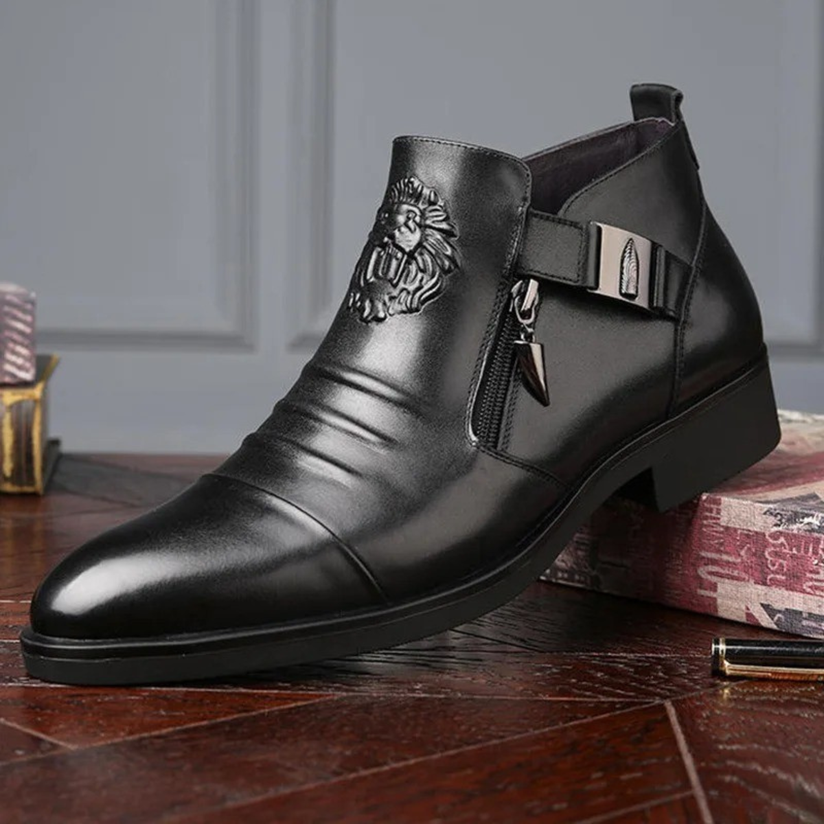 Dane | Men's Leather Ankle Boots Black Zip Detail