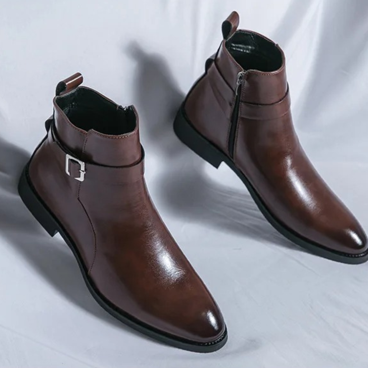Axel | Men's Black Leather Ankle Boots Buckle Strap