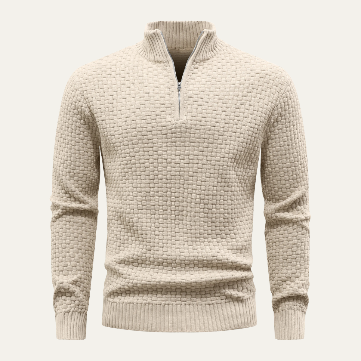 Axel | Men's Textured Quarter Zip Sweater Camel