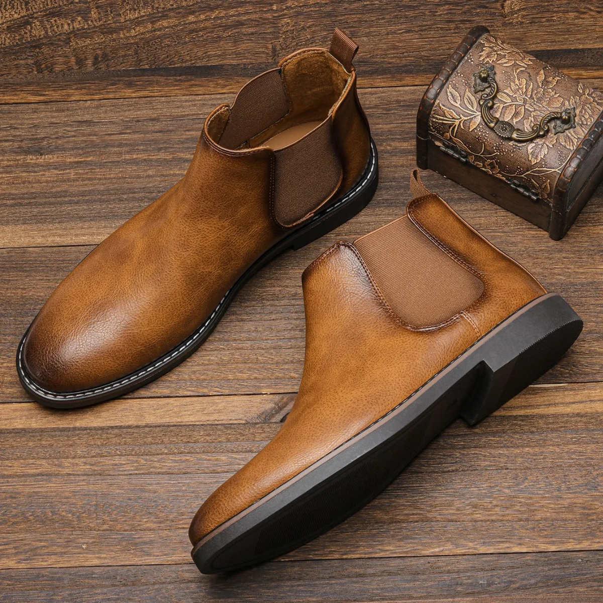 Beau | Men's Chelsea Leather Ankle Boots Brown