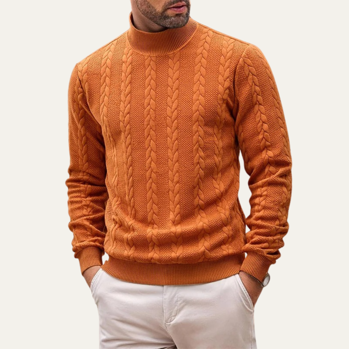 Bram | Men's Cable Knit Turtleneck Sweater Orange