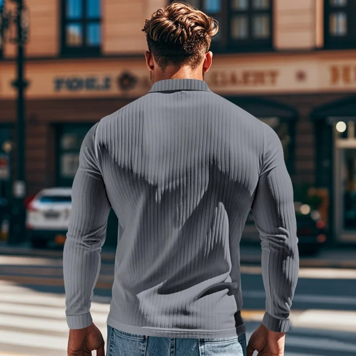 Soren | Men's Ribbed Polo Shirt Black Long Sleeve