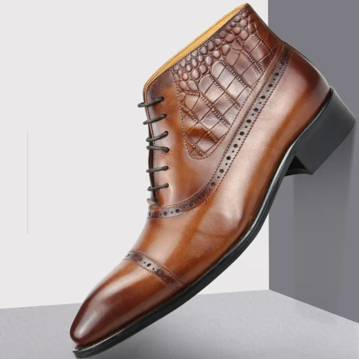 Rhys | Men's Leather Brogue Lace Up Ankle Dress Boots Cognac