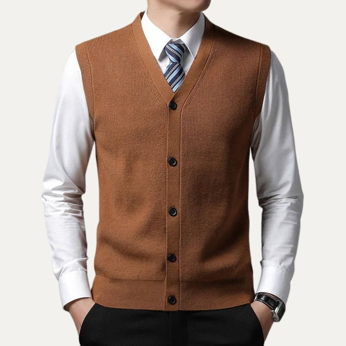 Beau | Men's Sweater Vest Blue Button Up V Neck