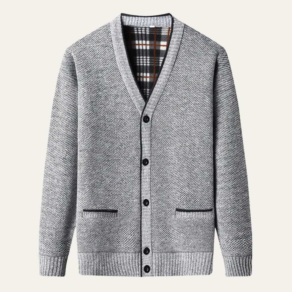 Dama Washington Callum men's gray cardigan sweater button up plaid lined - view 3