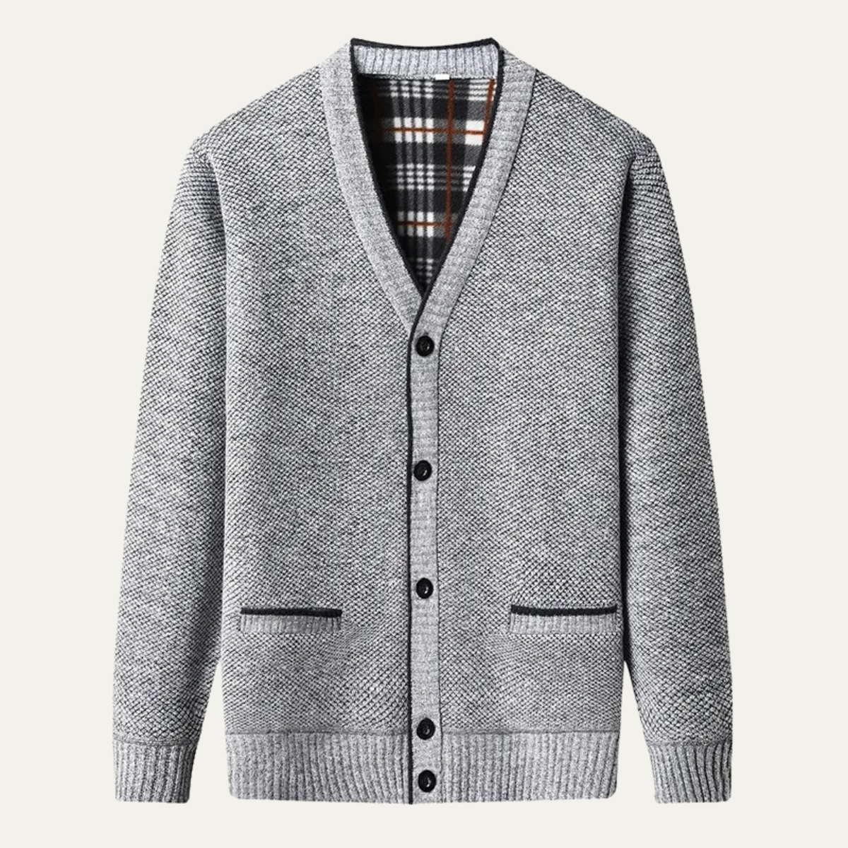 Callum | Men's Gray Cardigan Sweater Button Up Plaid Lined