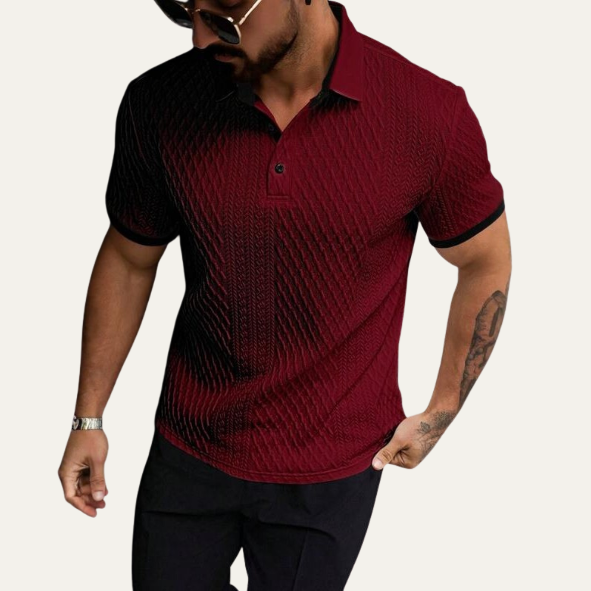 Bram | Men's Casual Textured Polo Shirt Gray Black Trim