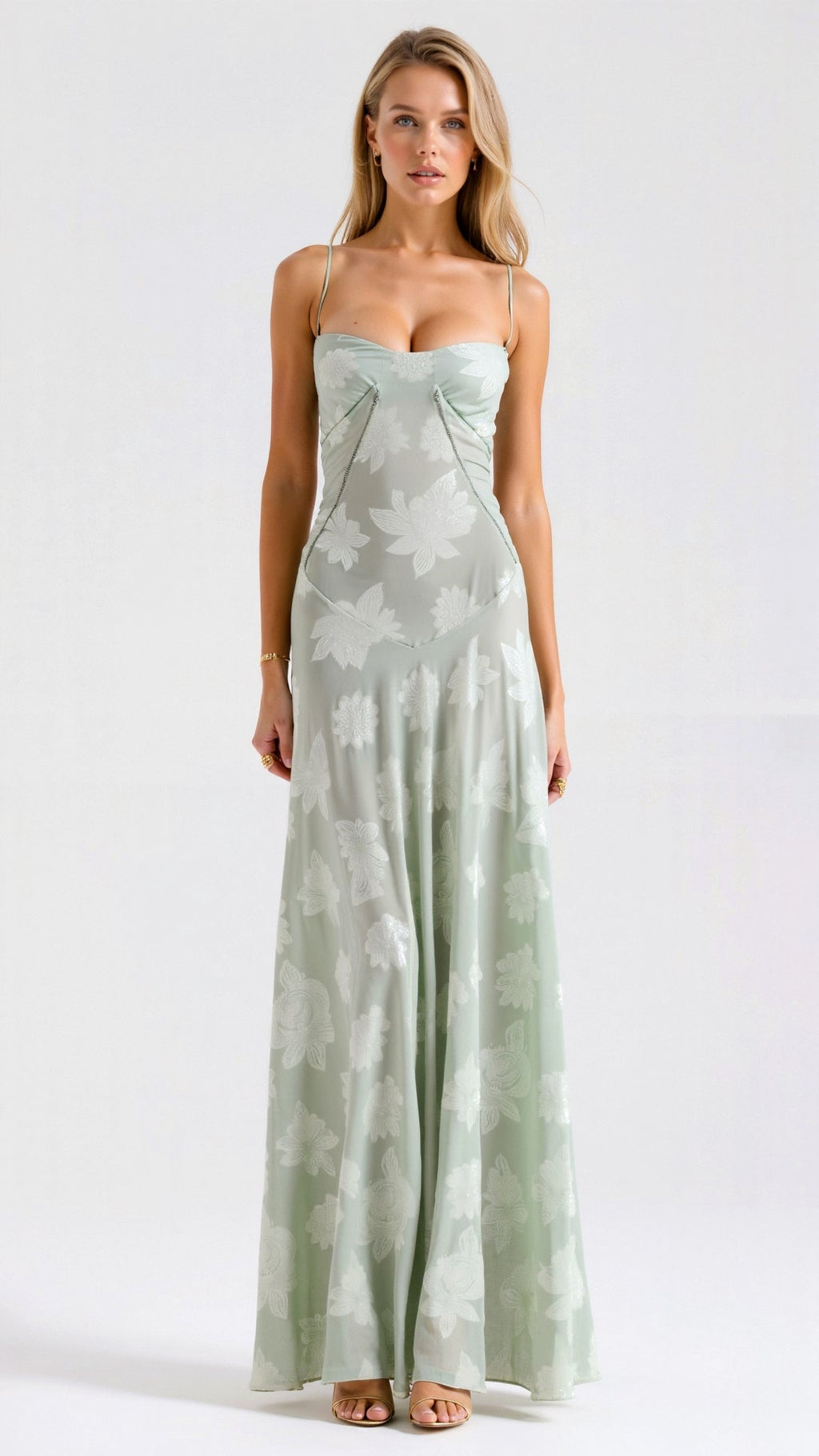 Dama Washington Stella women's white maxi dress satin slip sweetheart neckline - view 3