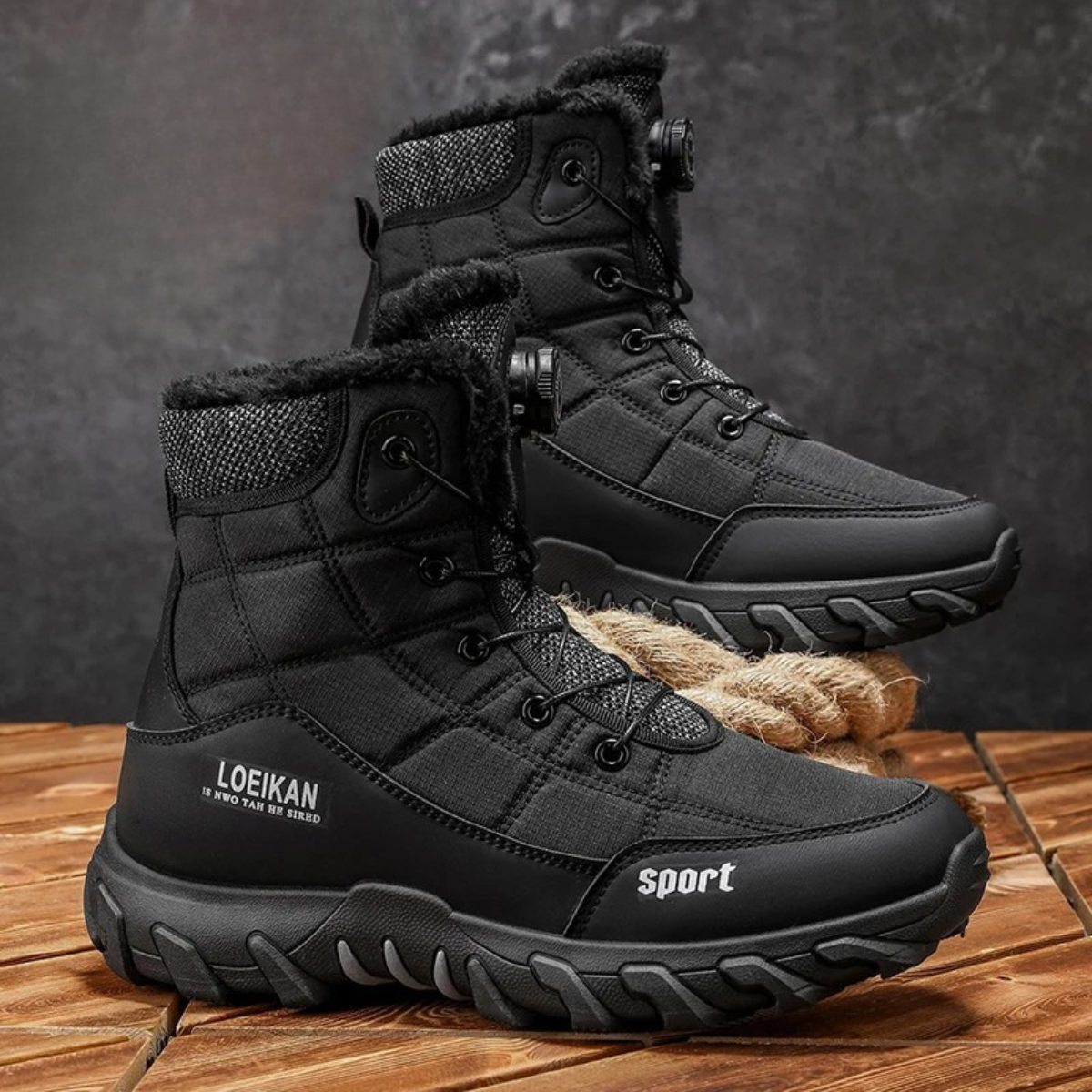 Lars | Men's Waterproof Winter Snow Boots Black Sherpa Lined