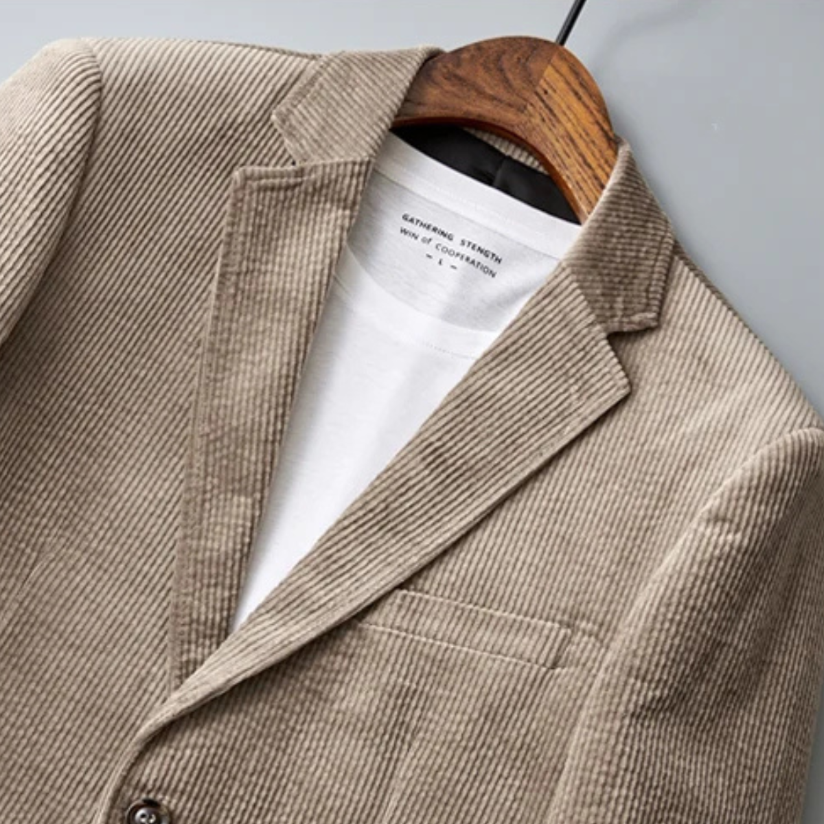 Beau | Men's Casual Corduroy Blazer Cream Single Breasted