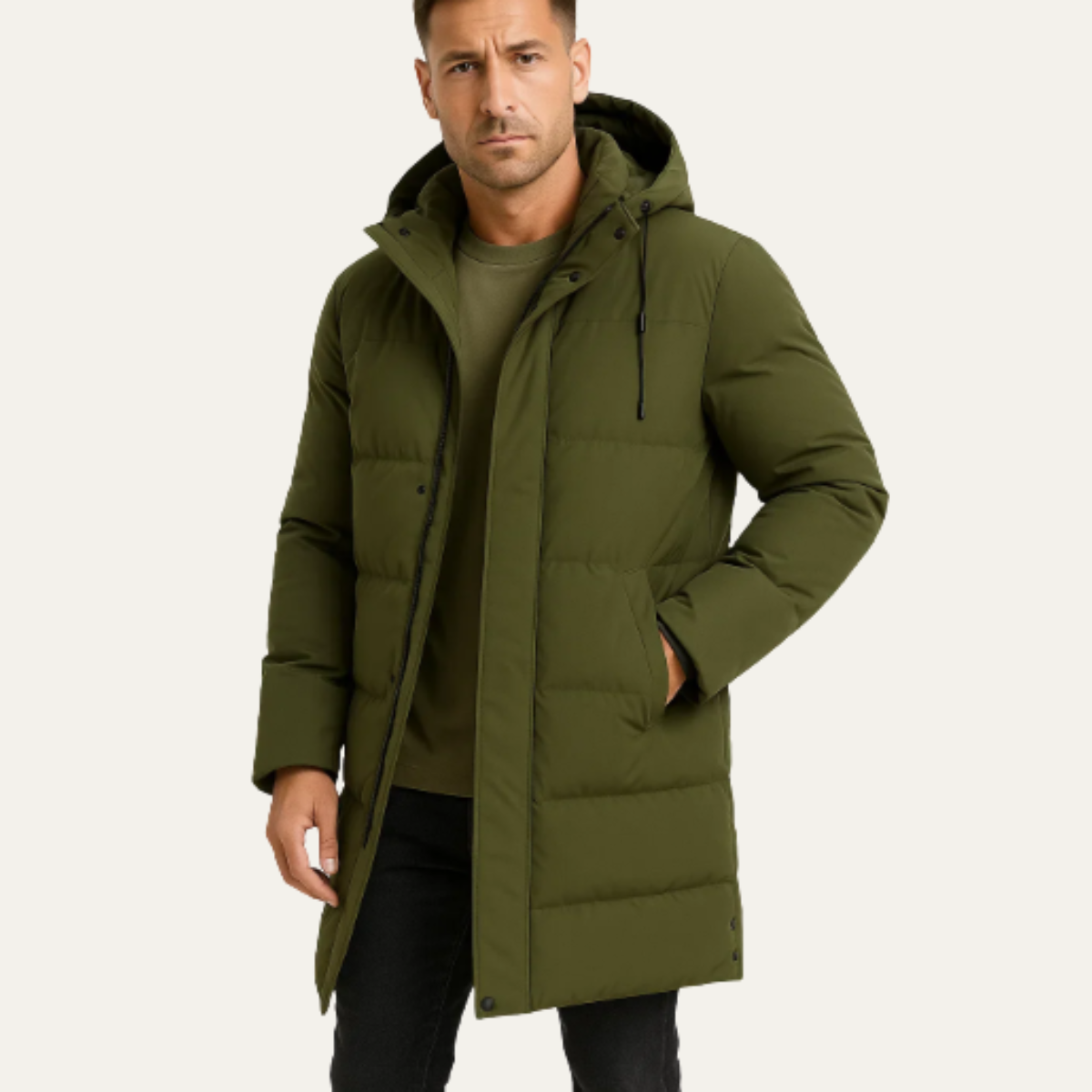 Ezra | Men's Puffer Coat Black Quilted Hooded Long