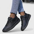 Dama Washington Isla women's black leather walking shoes comfort fit - front view