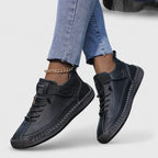 Dama Washington Isla women's black leather walking shoes comfort fit - front view
