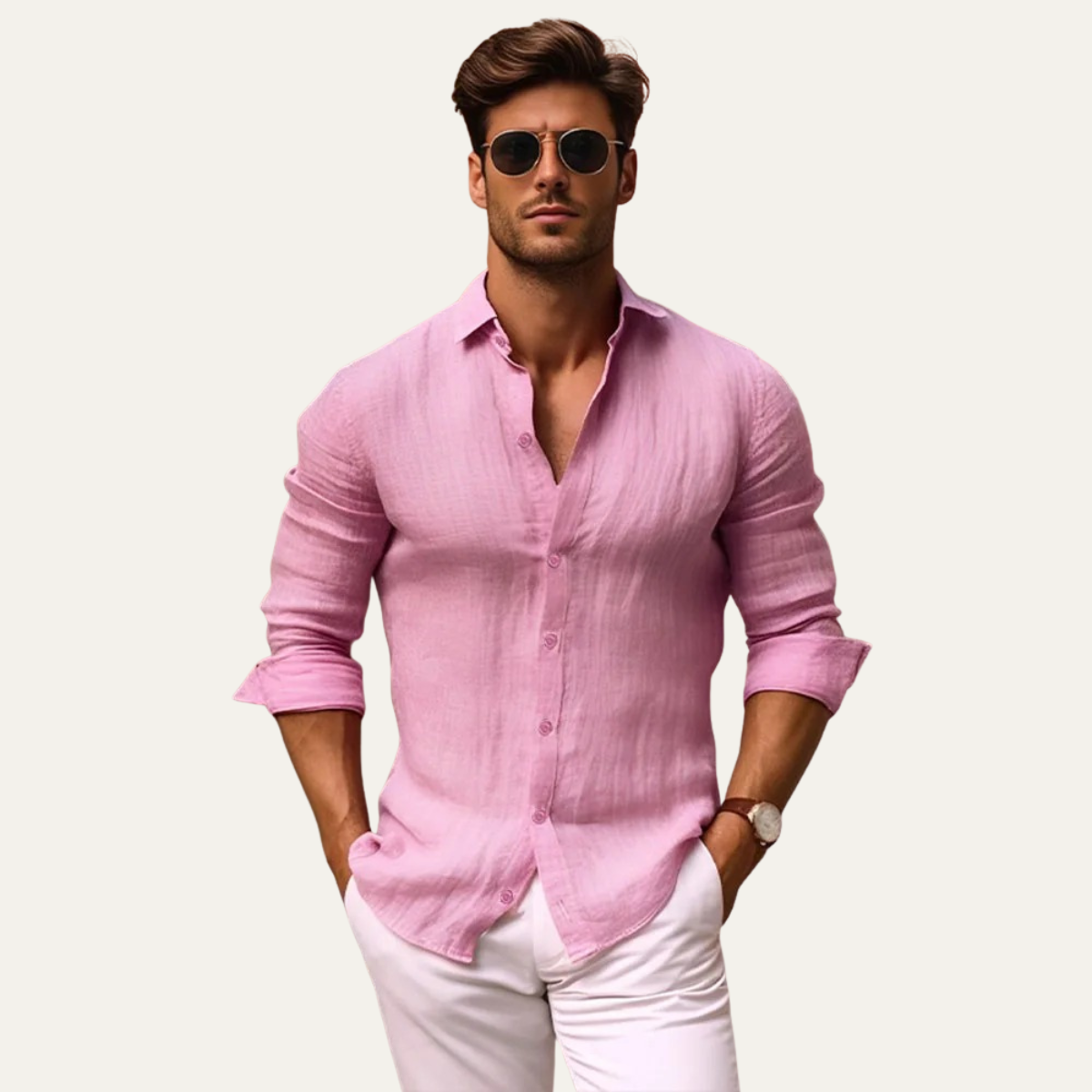 Kai | Men's Linen Shirt White Button Up Long Sleeve