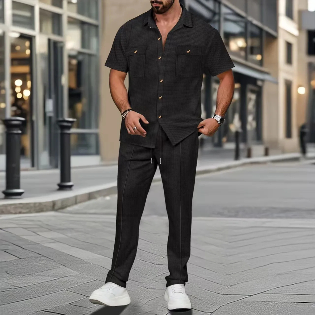 Dama Washington Marco men's casual linen matching set cream short sleeve - view 6