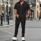 Dama Washington Marco men's casual linen matching set cream short sleeve - view 6
