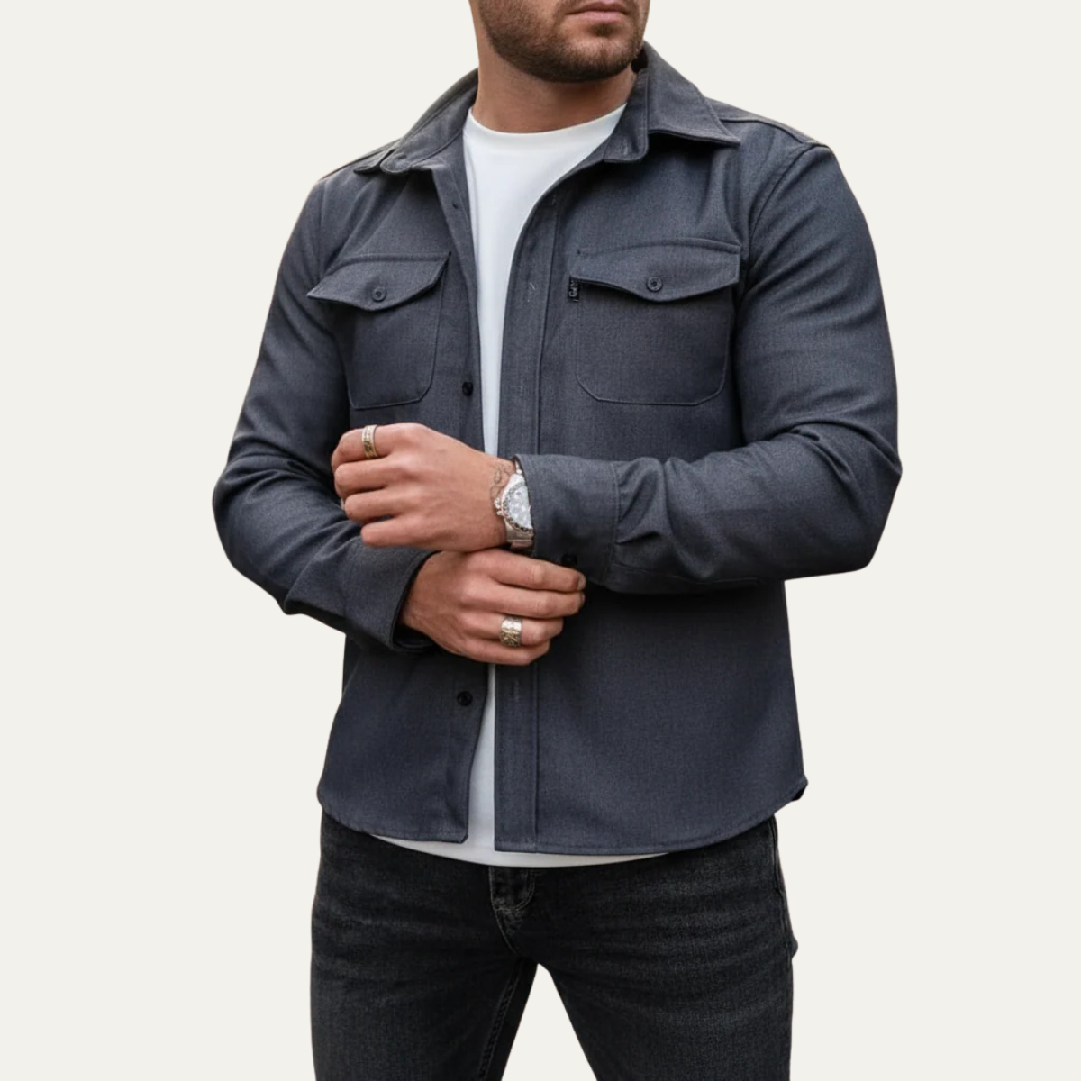Bram | Men's Utility Overshirt Blue Button Up Casual Jacket