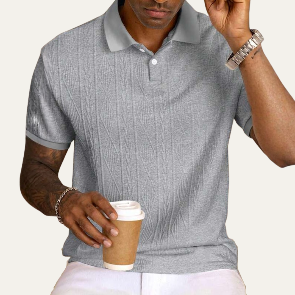 Ash | Men's Textured Polo Shirt Olive Green Short Sleeve