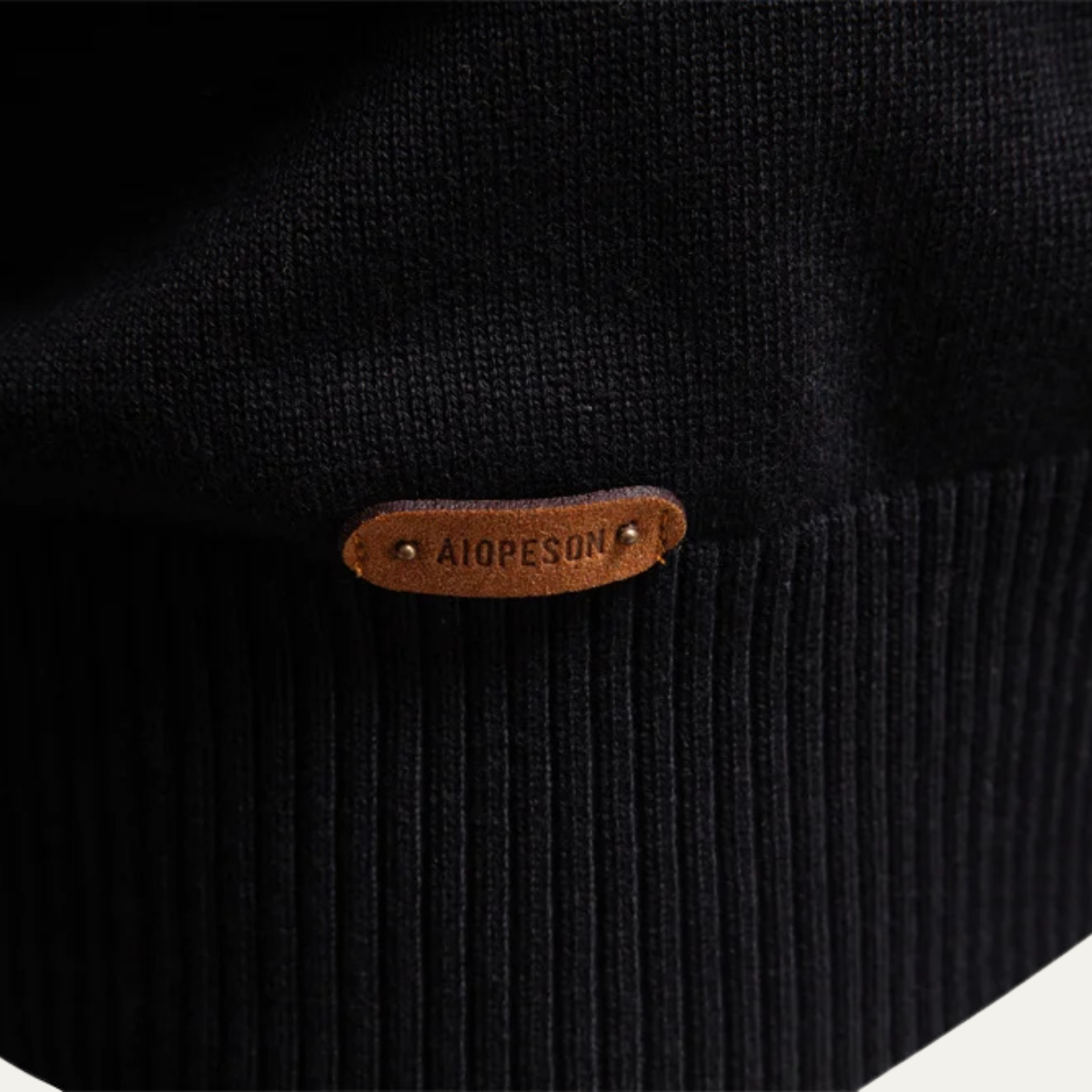 Bram | Men's Quarter Zip Sweater Black Tan Stripe Knit