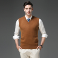 Dama Washington Orson men's v neck sweater vest brown knit - front view