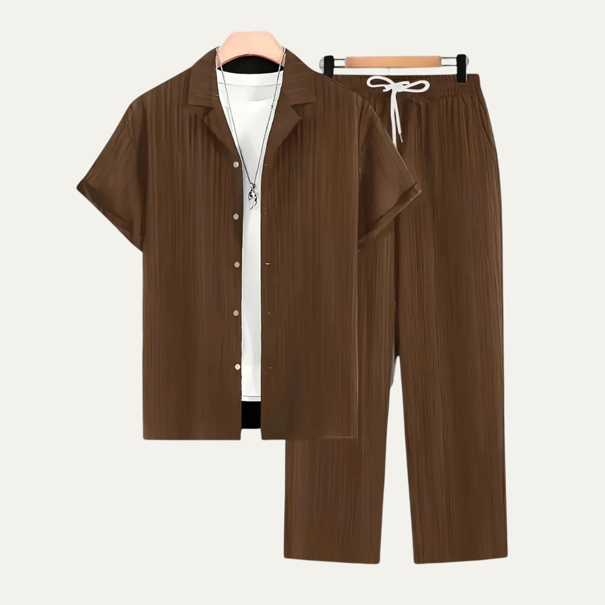 Axel | Men's Casual Pinstripe Linen Set Navy Short Sleeve