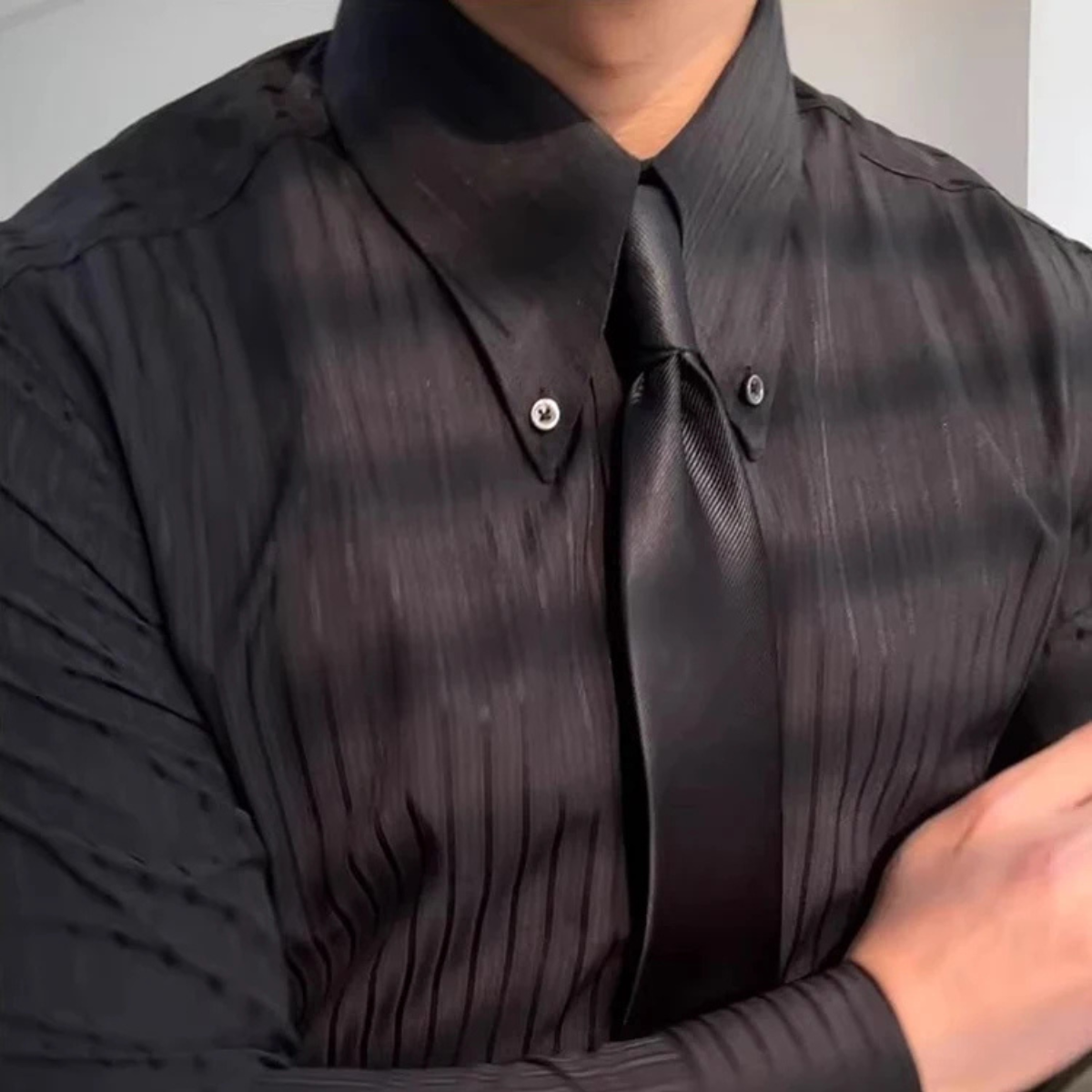 Rhys | Men's Pinstripe Dress Shirt Black Long Sleeve