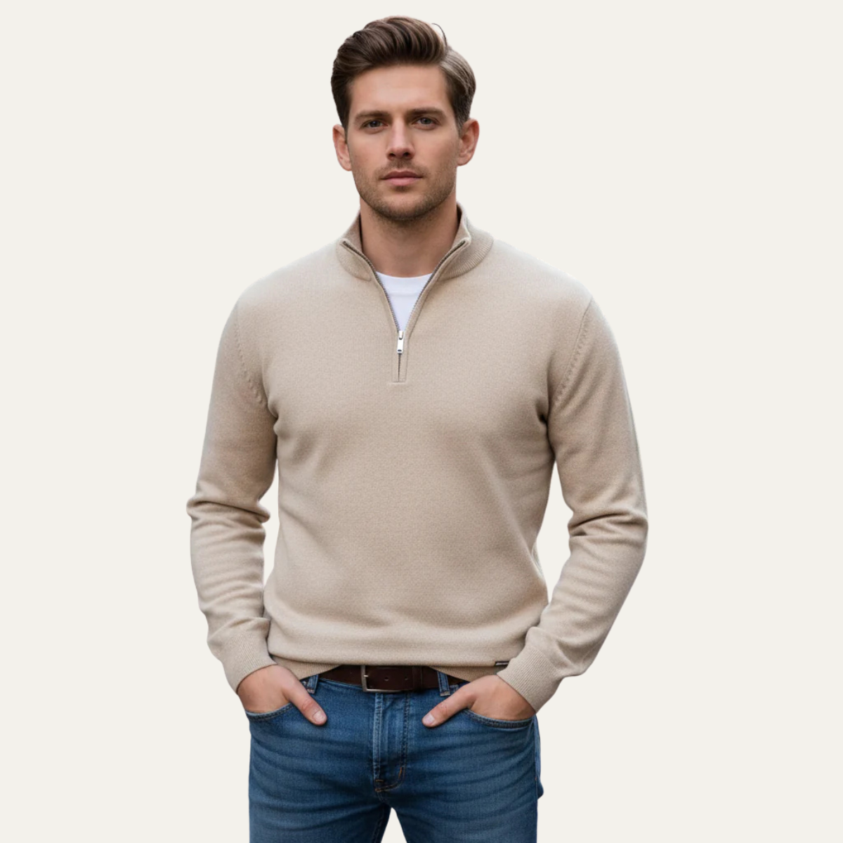 Kai | Men's Quarter Zip Sweater Blue Cotton Knit