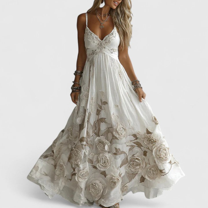 Faye | Women's Floral Maxi Dress Long Sleeve Cream